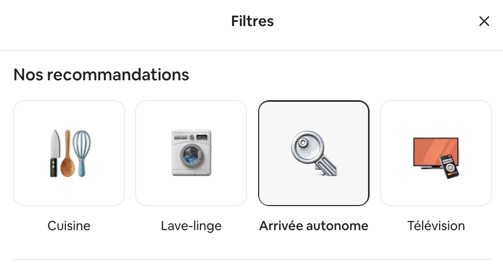 Filtre arrivée autonome dans la recherche Airbnb