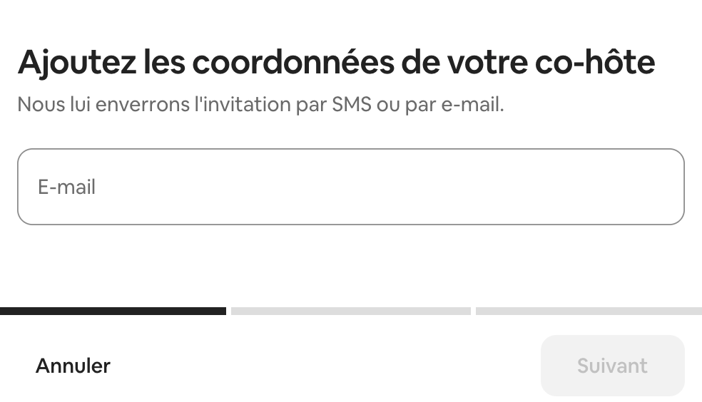 &Eacute;cran d&rsquo;invitation d&rsquo;un co-h&ocirc;te dans le tableau de bord Airbnb