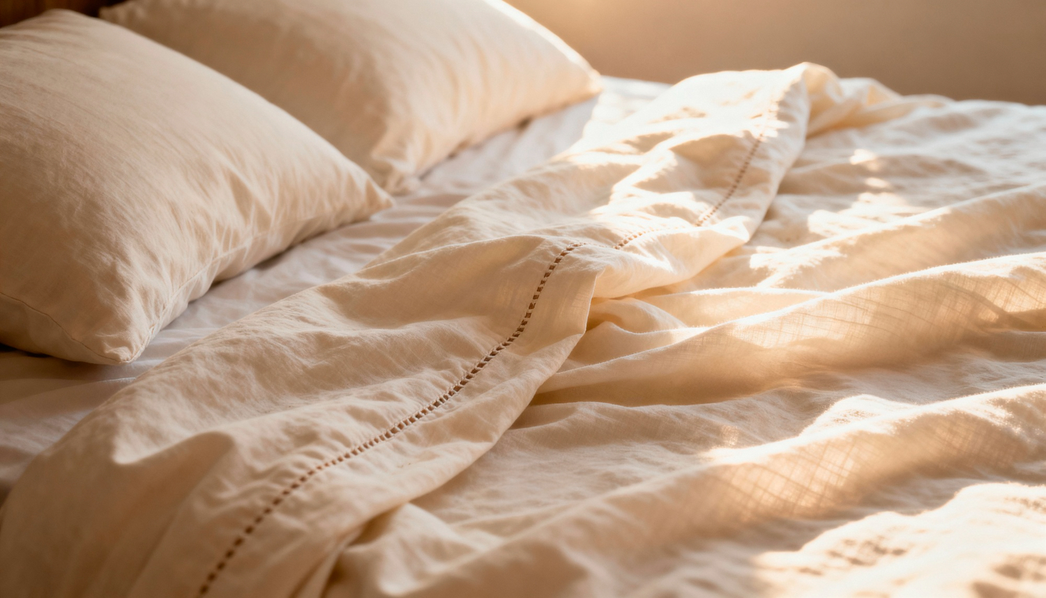 Oreillers et linge de lit propres sur un lit Airbnb
